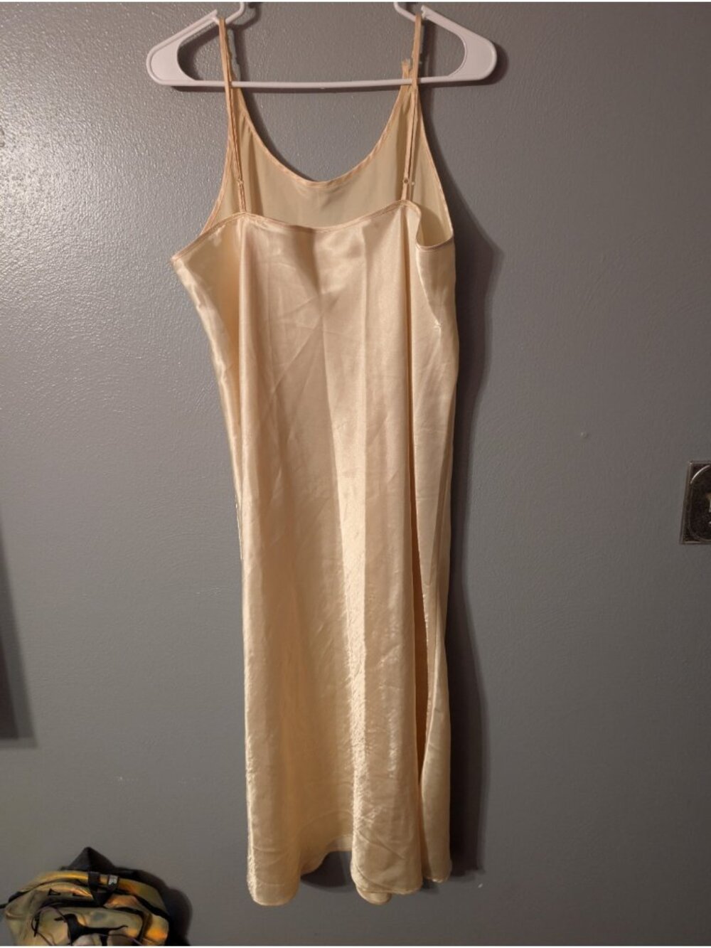 Vintage 90s Go Softly Womens 1X Champagne Gold Satin Maxi Slip Nightgown Dress